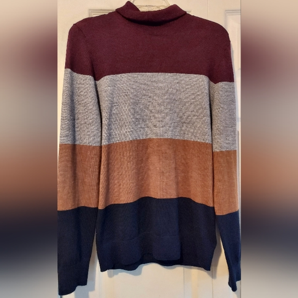 Express Merino Wool Turtle Neck Sweater S Striped Color Block Academia Preppy